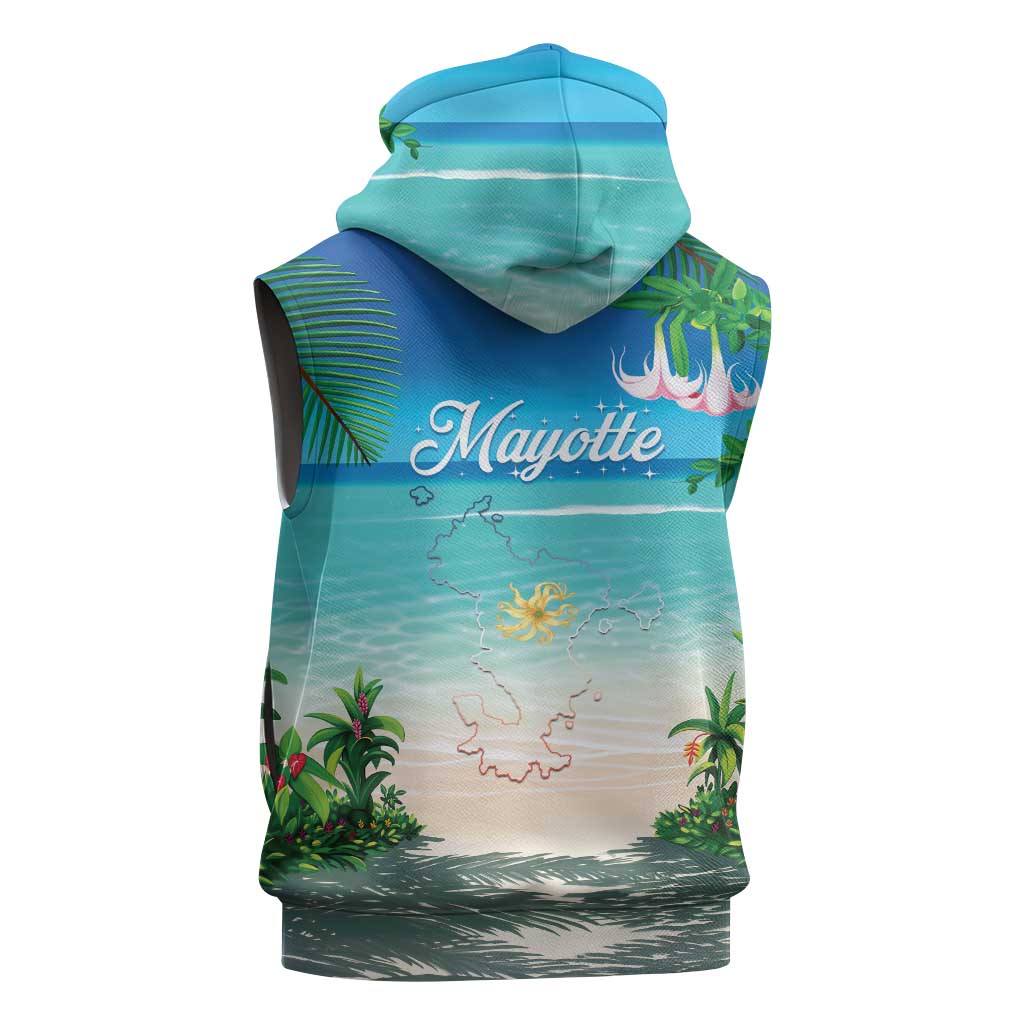 Afro Christmas in Mayotte Sleeveless Hoodie Santa Chill on Tropical Beach - African Pride