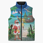 Mayotte Christmas Sleeveless Puffer Jacket Santa Chill on Tropical Beach