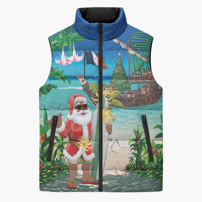 Mayotte Christmas Sleeveless Puffer Jacket Santa Chill on Tropical Beach