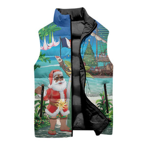 Mayotte Christmas Sleeveless Puffer Jacket Santa Chill on Tropical Beach