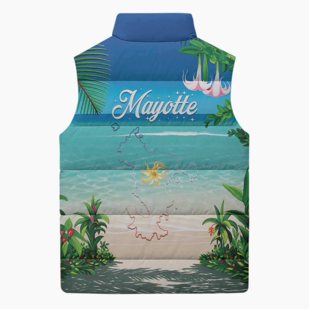 Mayotte Christmas Sleeveless Puffer Jacket Santa Chill on Tropical Beach