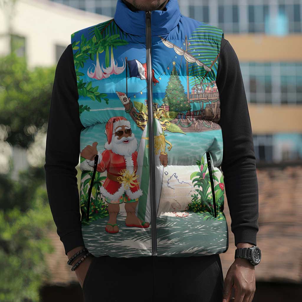 Mayotte Christmas Sleeveless Puffer Jacket Santa Chill on Tropical Beach