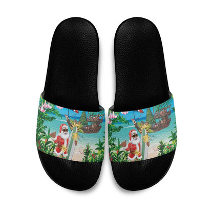Mayotte Christmas Slide Sandals Santa Chill on Tropical Beach
