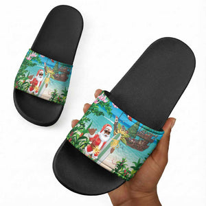 Mayotte Christmas Slide Sandals Santa Chill on Tropical Beach