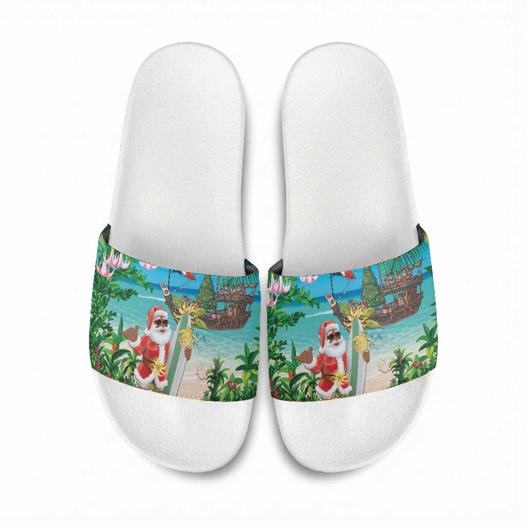 Mayotte Christmas Slide Sandals Santa Chill on Tropical Beach