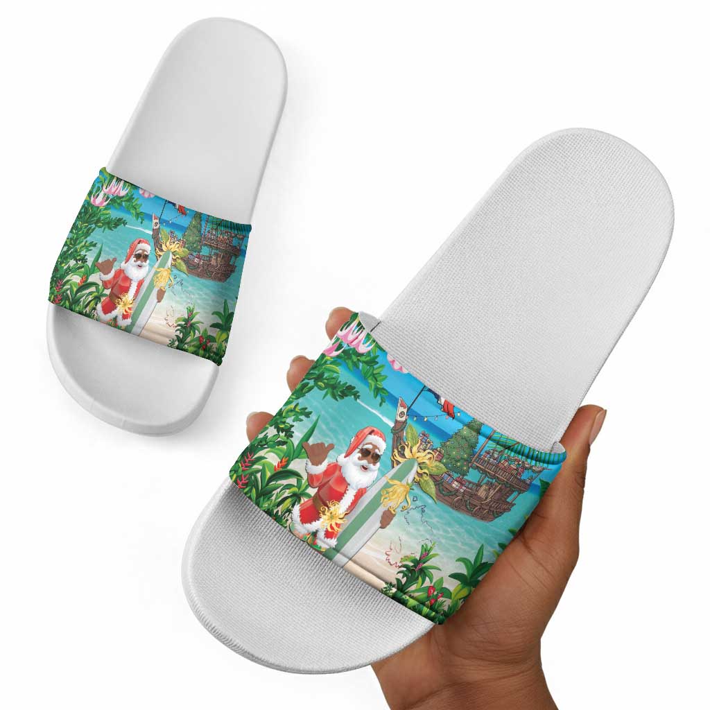 Mayotte Christmas Slide Sandals Santa Chill on Tropical Beach