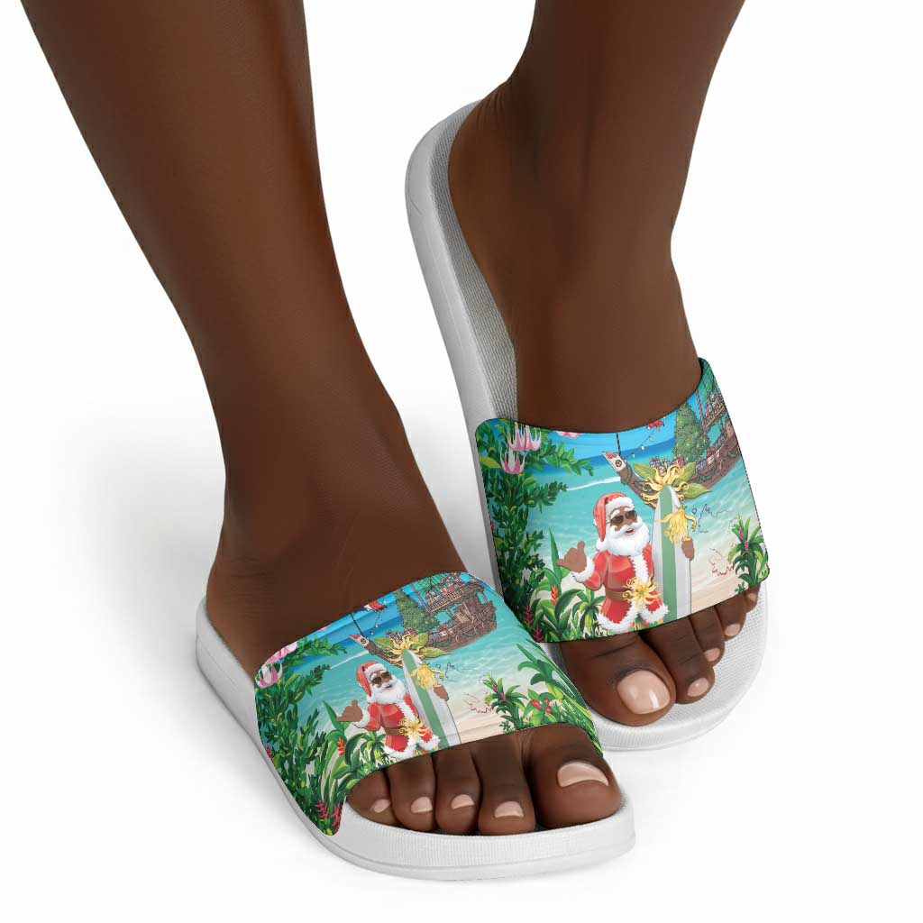 Mayotte Christmas Slide Sandals Santa Chill on Tropical Beach