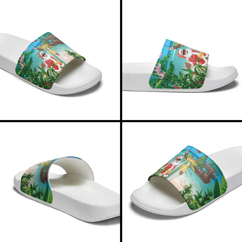 Mayotte Christmas Slide Sandals Santa Chill on Tropical Beach