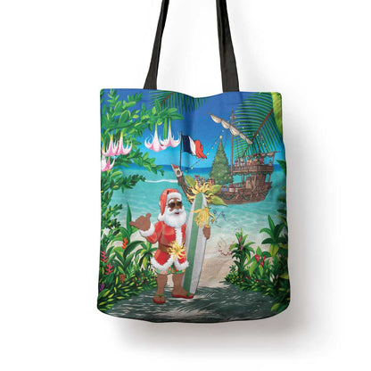 Mayotte Christmas Tote Bag Santa Chill on Tropical Beach