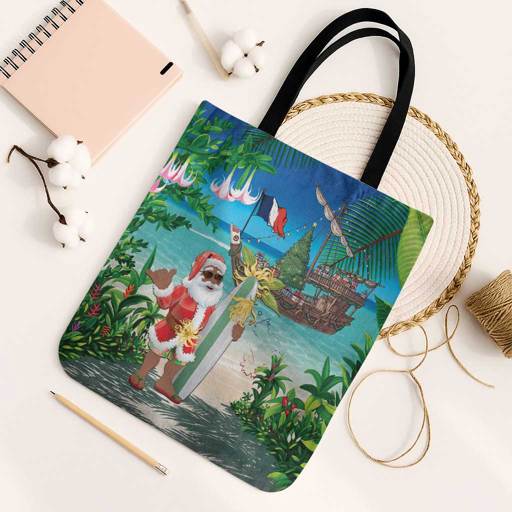 Mayotte Christmas Tote Bag Santa Chill on Tropical Beach