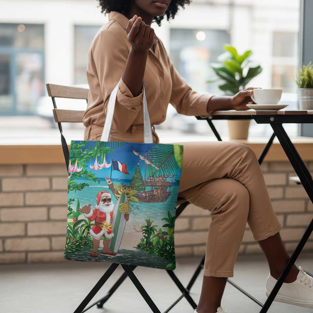 Mayotte Christmas Tote Bag Santa Chill on Tropical Beach