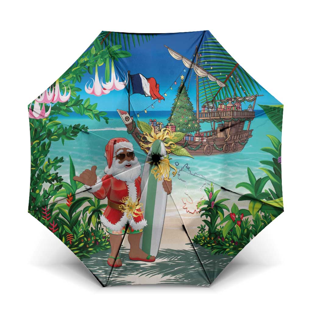 Mayotte Christmas Umbrella Santa Chill on Tropical Beach