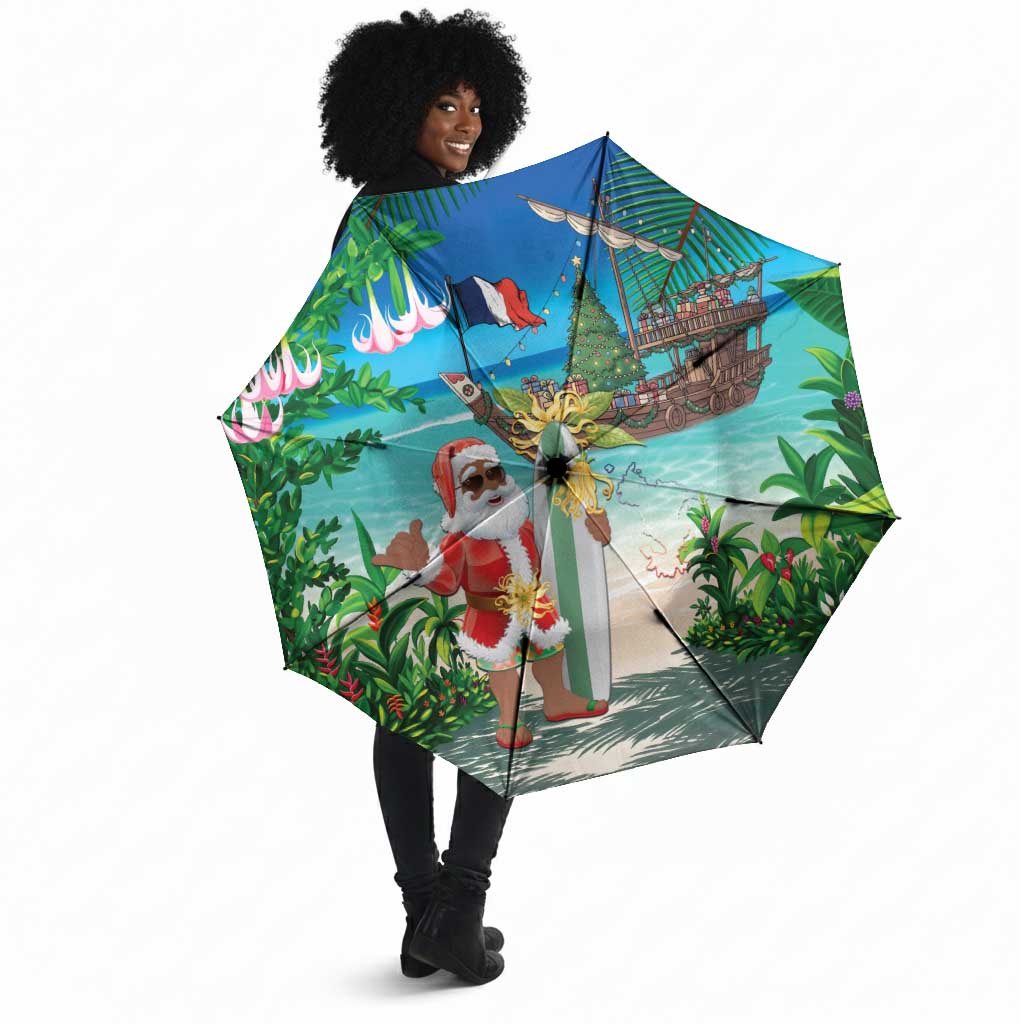 Mayotte Christmas Umbrella Santa Chill on Tropical Beach