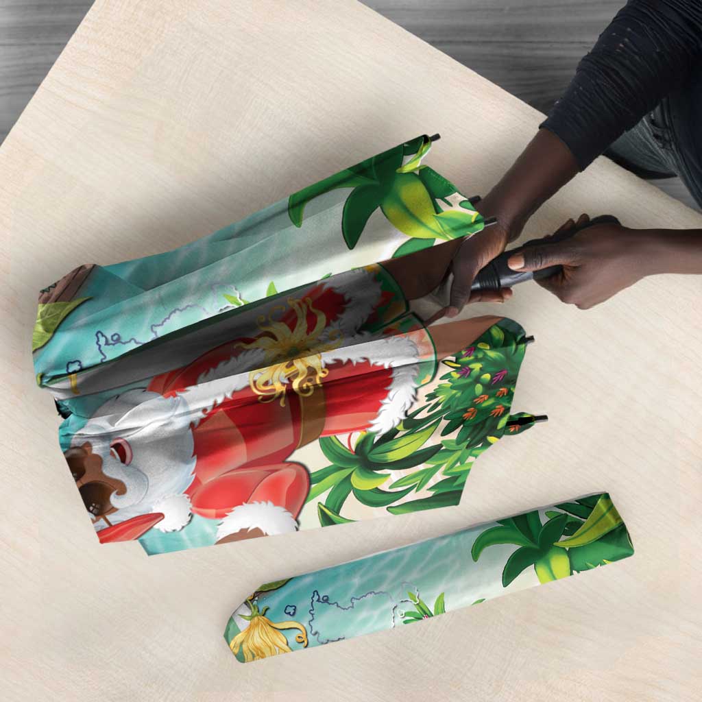 Mayotte Christmas Umbrella Santa Chill on Tropical Beach