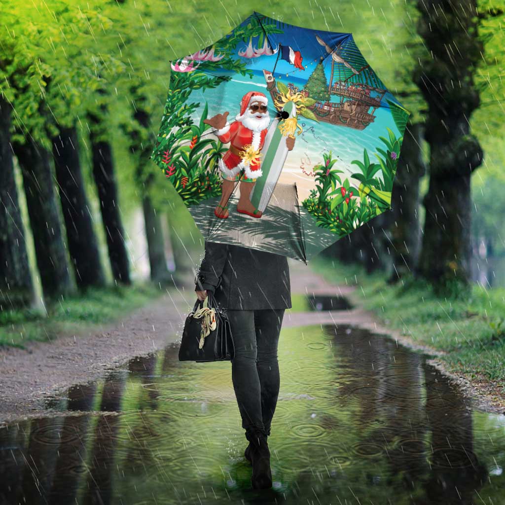 Mayotte Christmas Umbrella Santa Chill on Tropical Beach