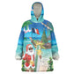Afro Christmas in Mayotte Wearable Blanket Hoodie Santa Chill on Tropical Beach - African Pride