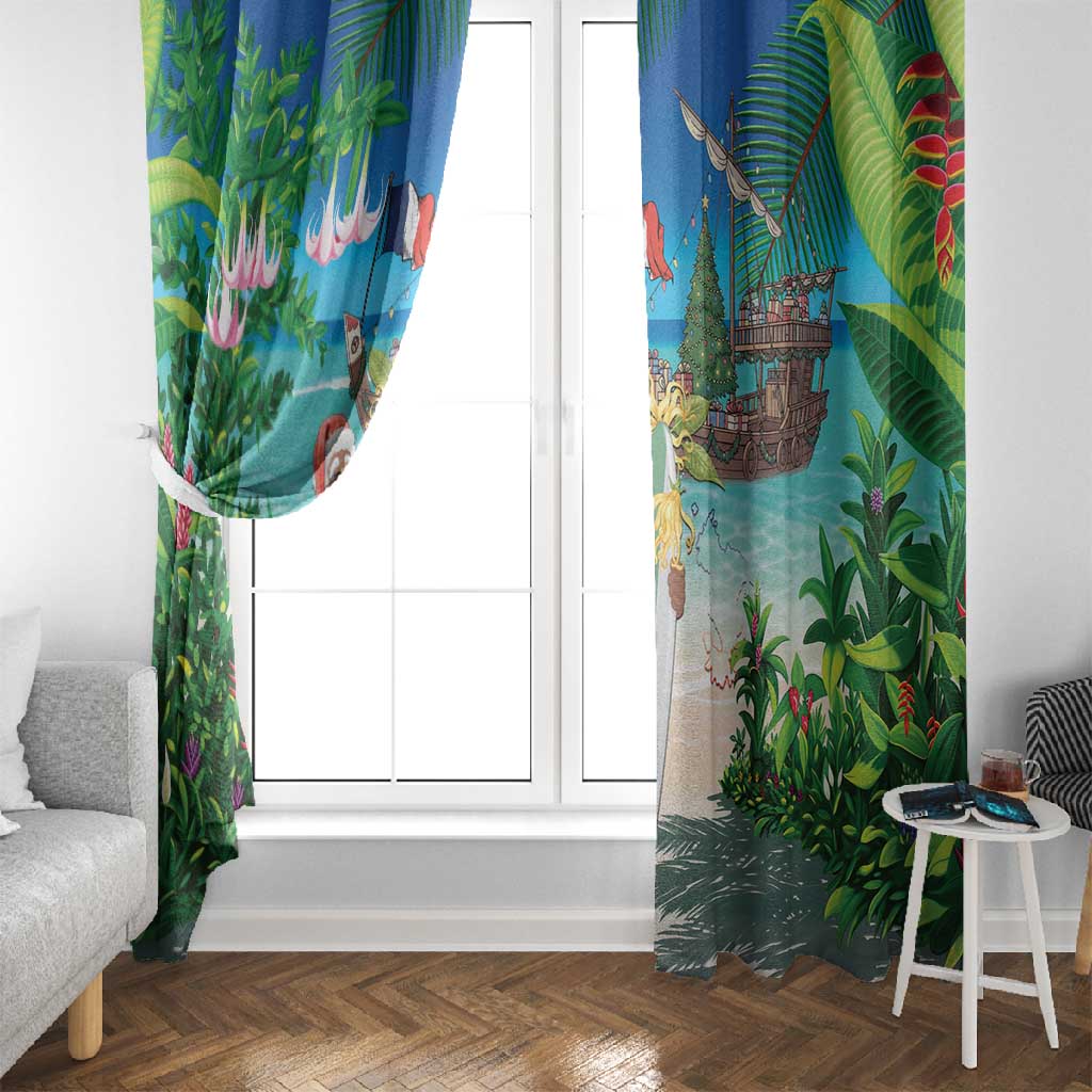 Afro Christmas in Mayotte Window Curtain Santa Chill on Tropical Beach - African Pride