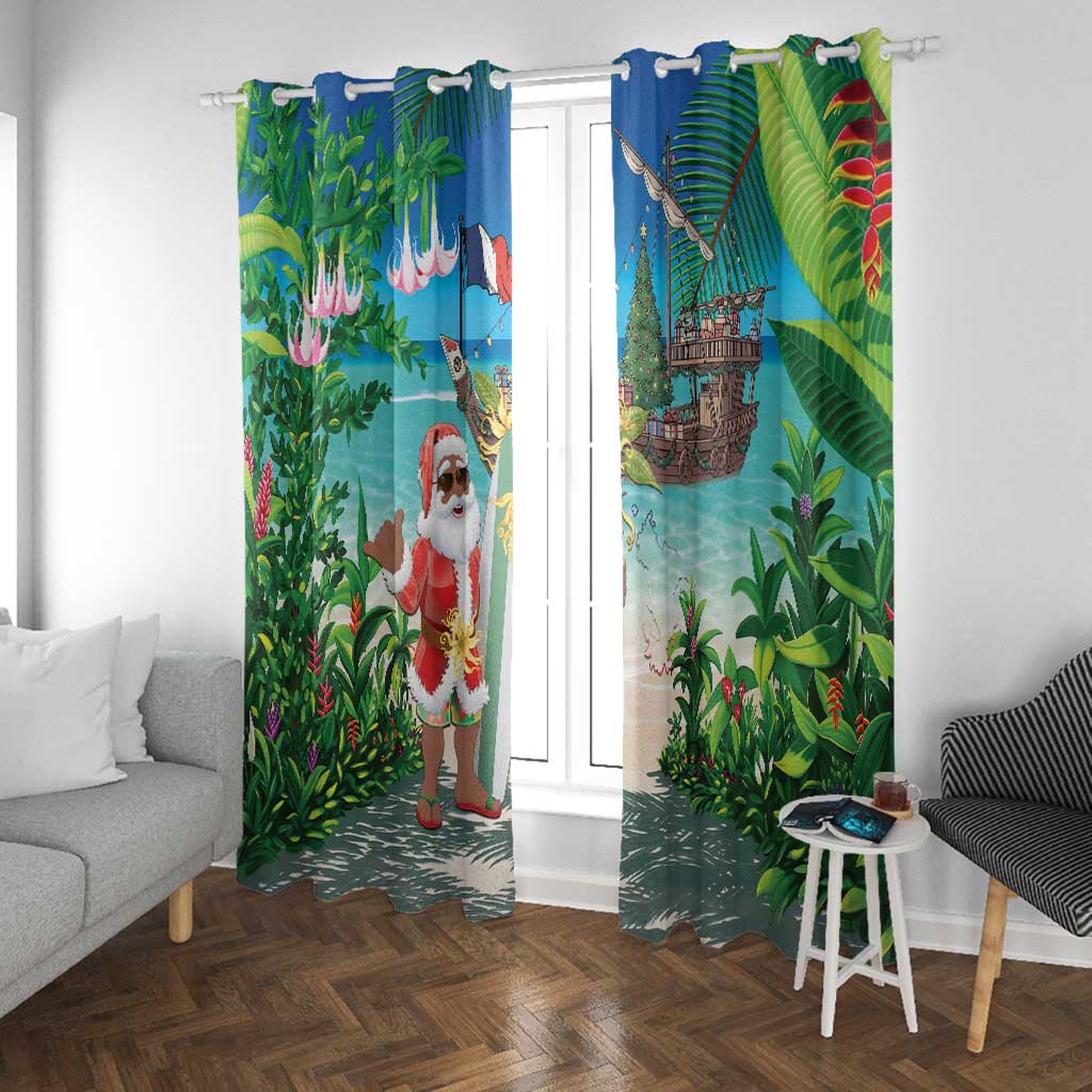 Afro Christmas in Mayotte Window Curtain Santa Chill on Tropical Beach - African Pride
