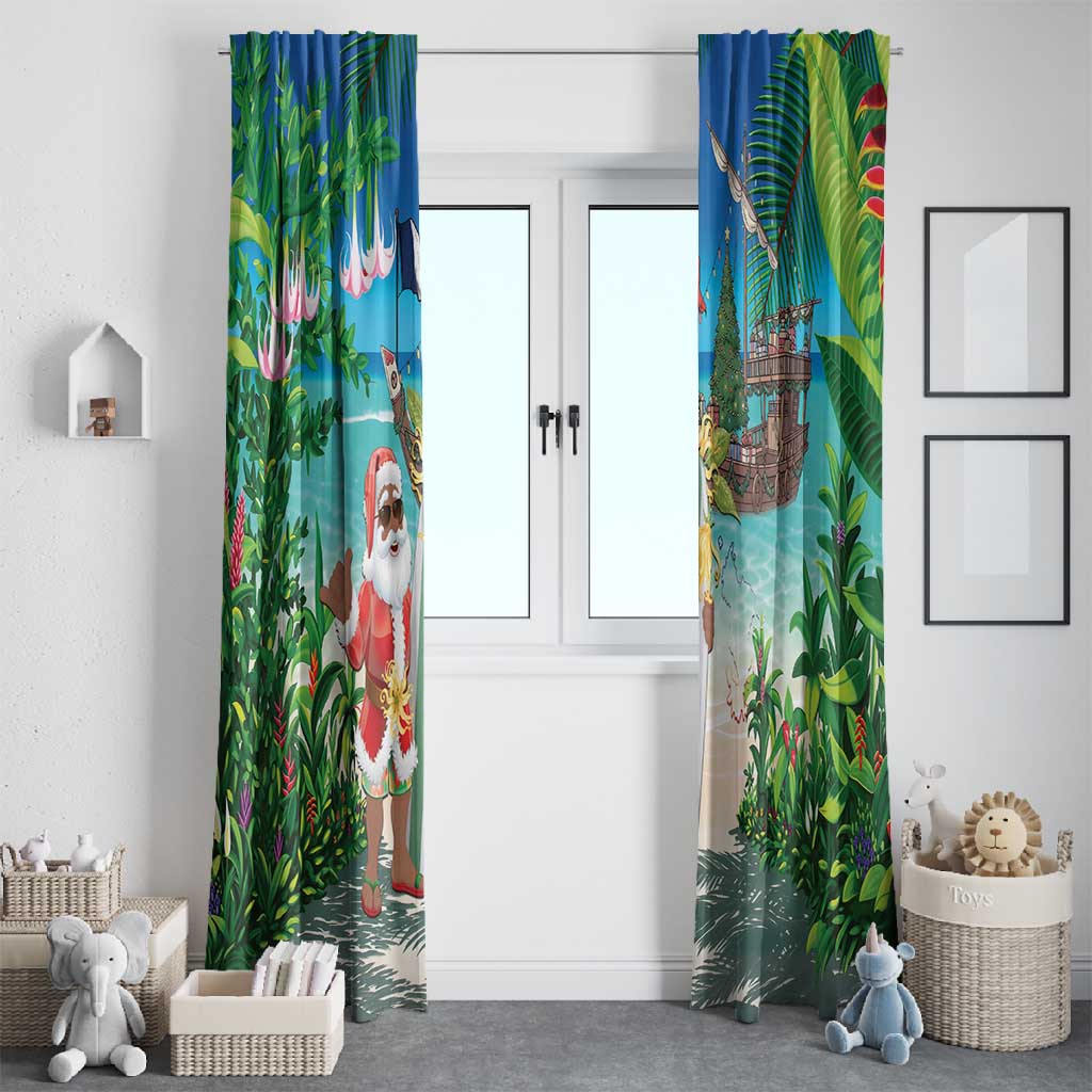 Afro Christmas in Mayotte Window Curtain Santa Chill on Tropical Beach - African Pride