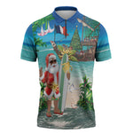 Mayotte Christmas Zipper Polo Shirt Santa Chill on Tropical Beach