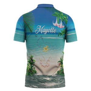Mayotte Christmas Zipper Polo Shirt Santa Chill on Tropical Beach