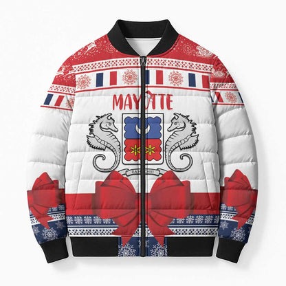 Personalized Mayotte Christmas Bomber Puffer Jacket Joyeux Noel