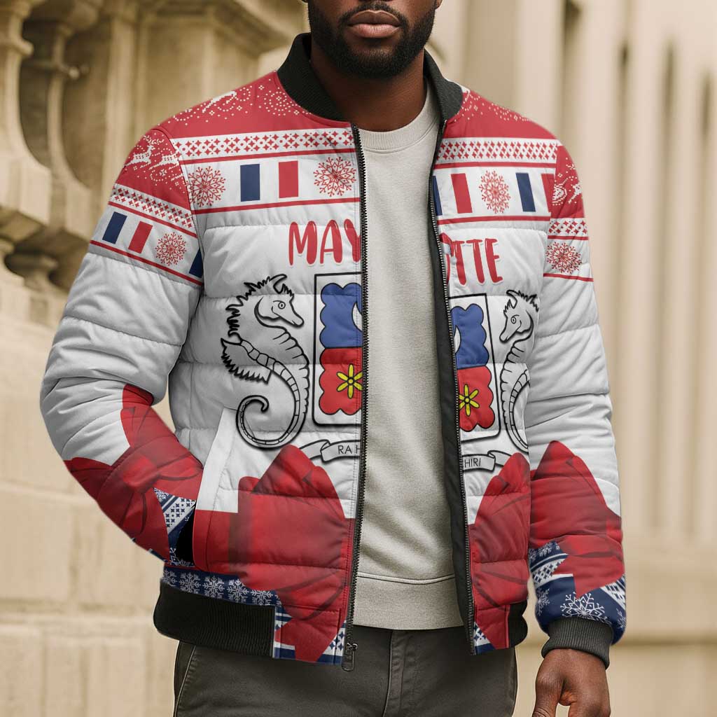 Personalized Mayotte Christmas Bomber Puffer Jacket Joyeux Noel