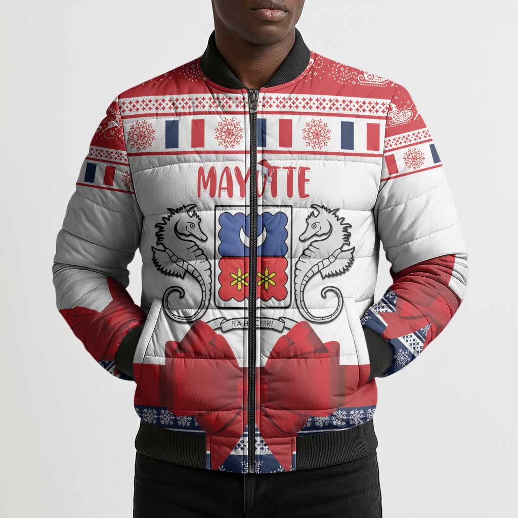 Personalized Mayotte Christmas Bomber Puffer Jacket Joyeux Noel