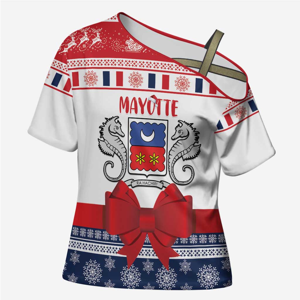 Personalized Mayotte Christmas Cross Shoulder Shirt Joyeux Noel