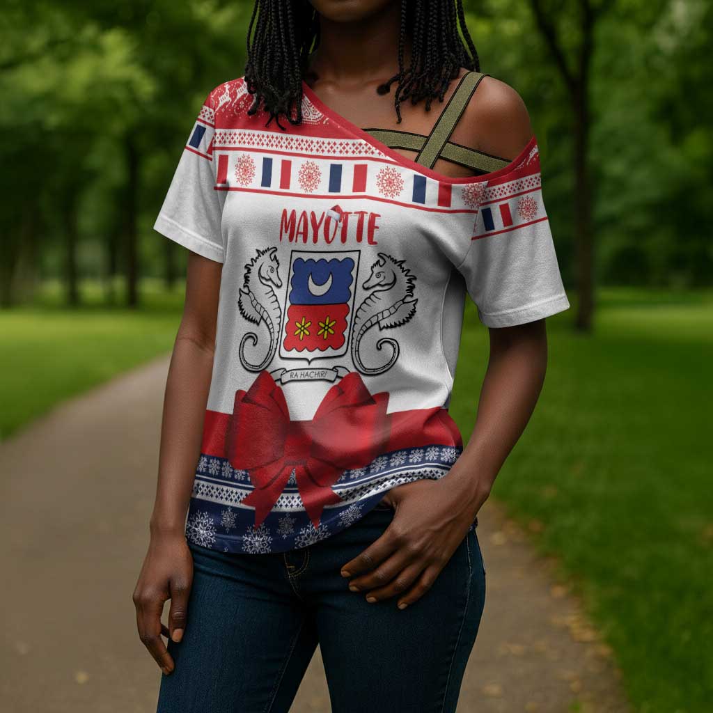 Personalized Mayotte Christmas Cross Shoulder Shirt Joyeux Noel