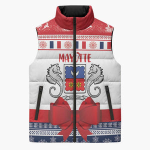 Personalized Mayotte Christmas Sleeveless Puffer Jacket Joyeux Noel