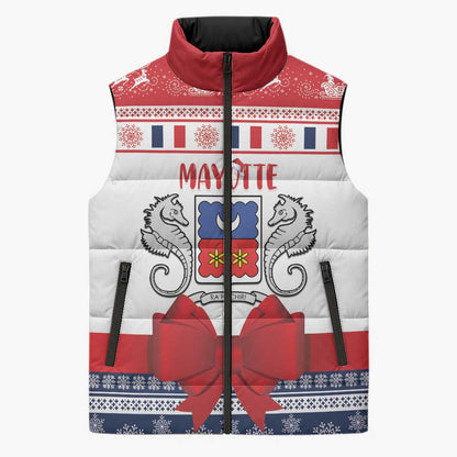 Personalized Mayotte Christmas Sleeveless Puffer Jacket Joyeux Noel