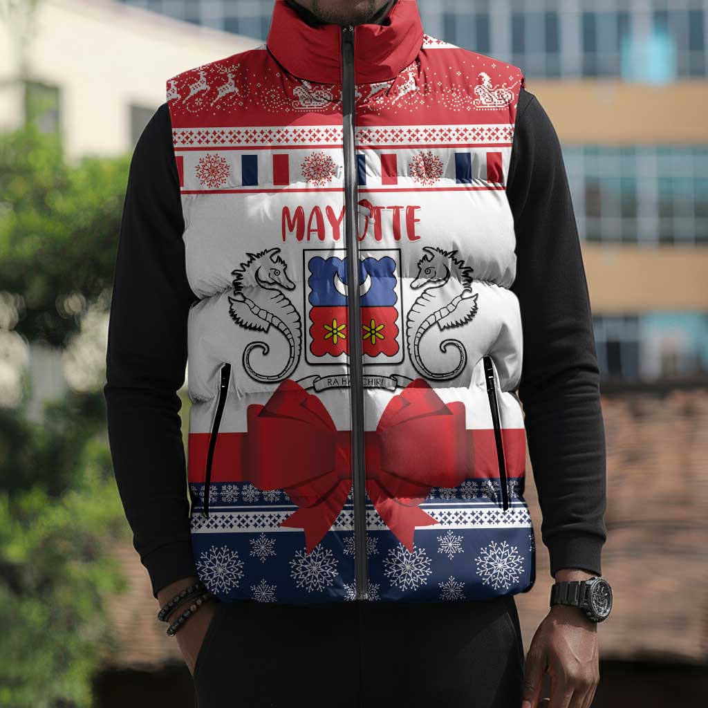 Personalized Mayotte Christmas Sleeveless Puffer Jacket Joyeux Noel