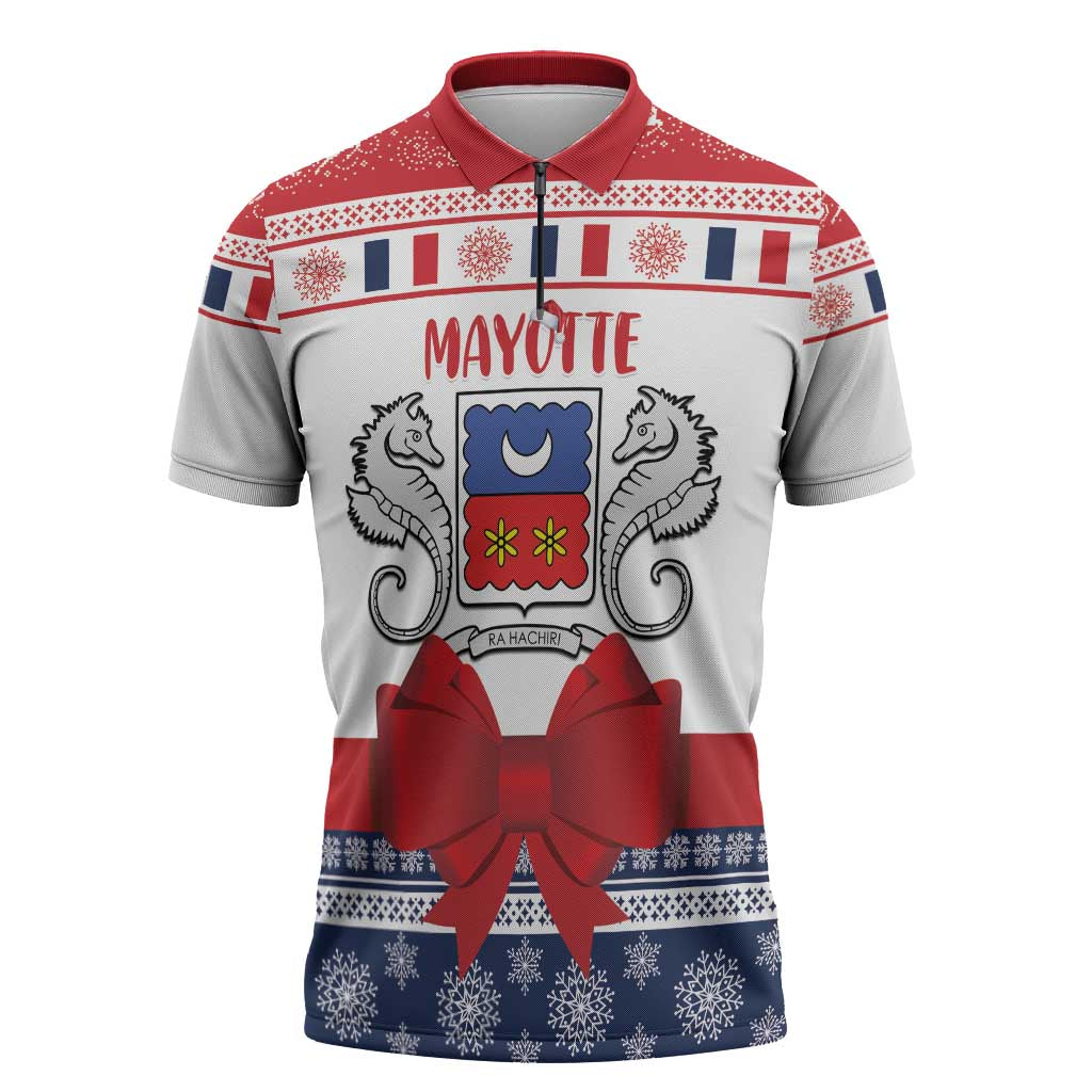 Personalized Mayotte Christmas Zipper Polo Shirt Joyeux Noel