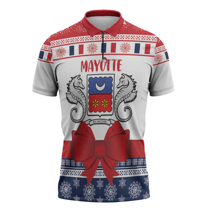 Personalized Mayotte Christmas Zipper Polo Shirt Joyeux Noel