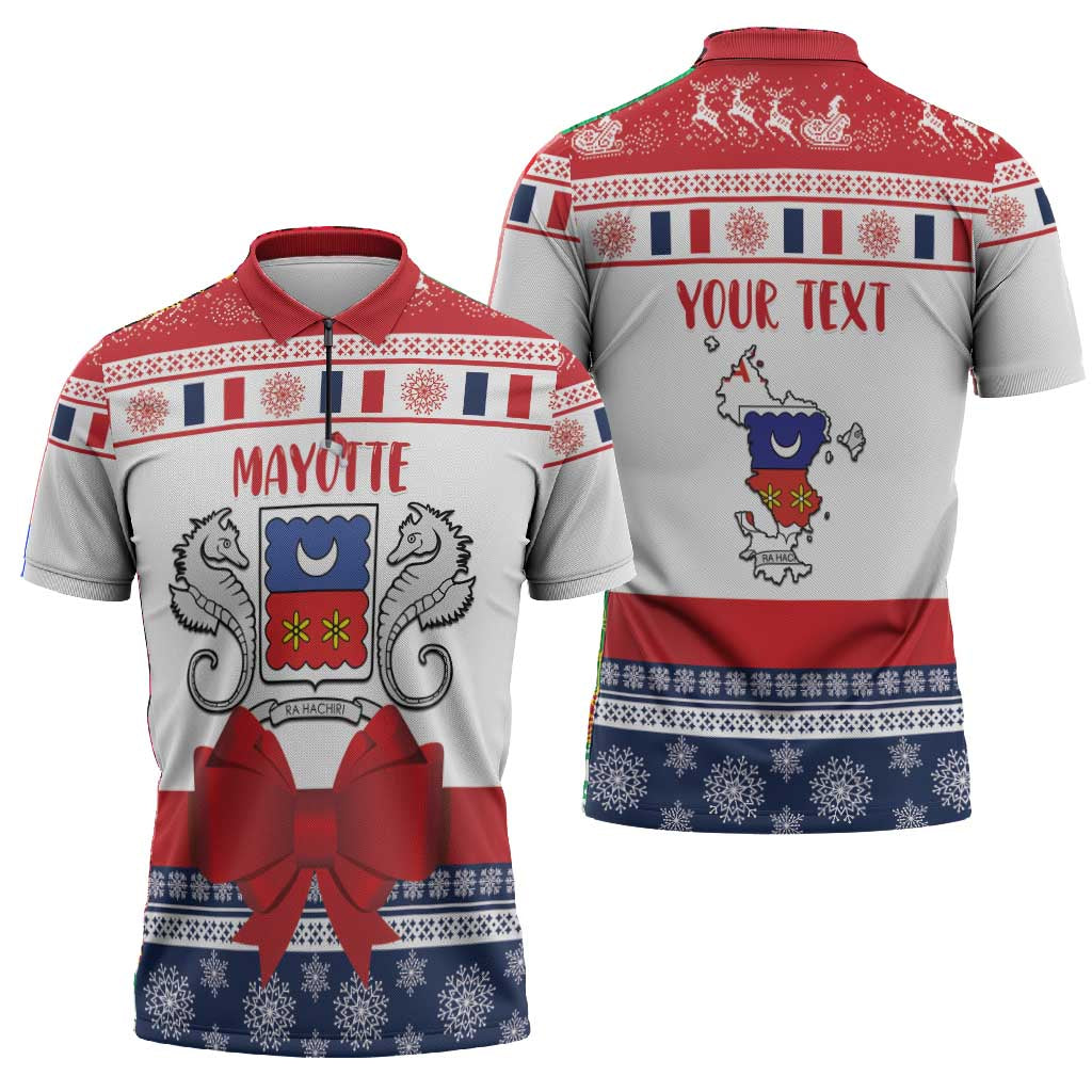 Personalized Mayotte Christmas Zipper Polo Shirt Joyeux Noel