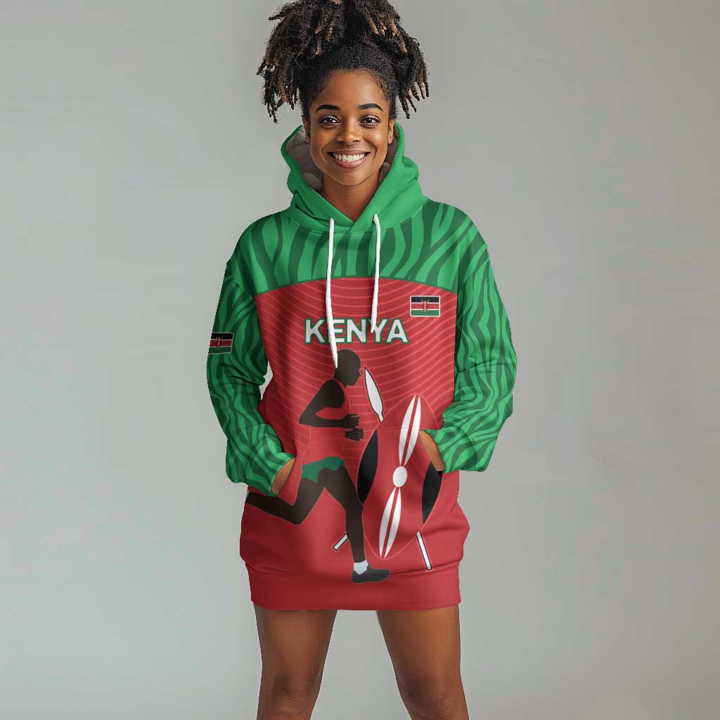 Custom Afro Athletics Kenya Hoodie Dress Kenyan Runner - Maasai Shield