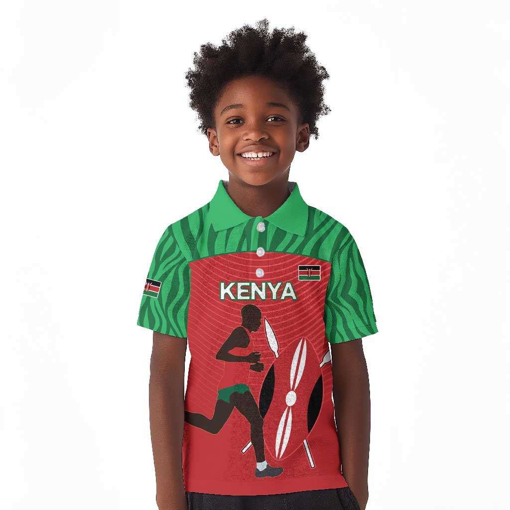 Custom Afro Athletics Kenya Kid Polo Shirt Kenyan Runner - Maasai Shield