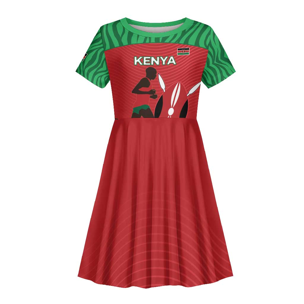 Custom Afro Athletics Kenya Kid Short Sleeve Dress Kenyan Runner - Maasai Shield