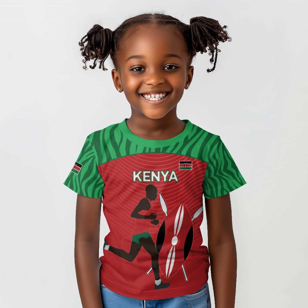 Custom Afro Athletics Kenya Kid T shirt Kenyan Runner - Maasai Shield