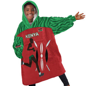 Custom Afro Athletics Kenya Kid Wearable Blanket Hoodie Kenyan Runner - Maasai Shield