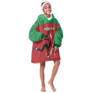 Custom Afro Athletics Kenya Kid Wearable Blanket Hoodie Kenyan Runner - Maasai Shield