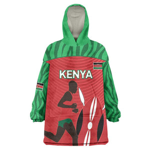 Custom Afro Athletics Kenya Kid Wearable Blanket Hoodie Kenyan Runner - Maasai Shield