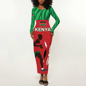 Custom Afro Athletics Kenya Long Sleeve Bodycon Dress Kenyan Runner - Maasai Shield