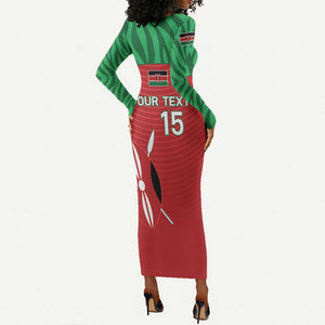 Custom Afro Athletics Kenya Long Sleeve Bodycon Dress Kenyan Runner - Maasai Shield