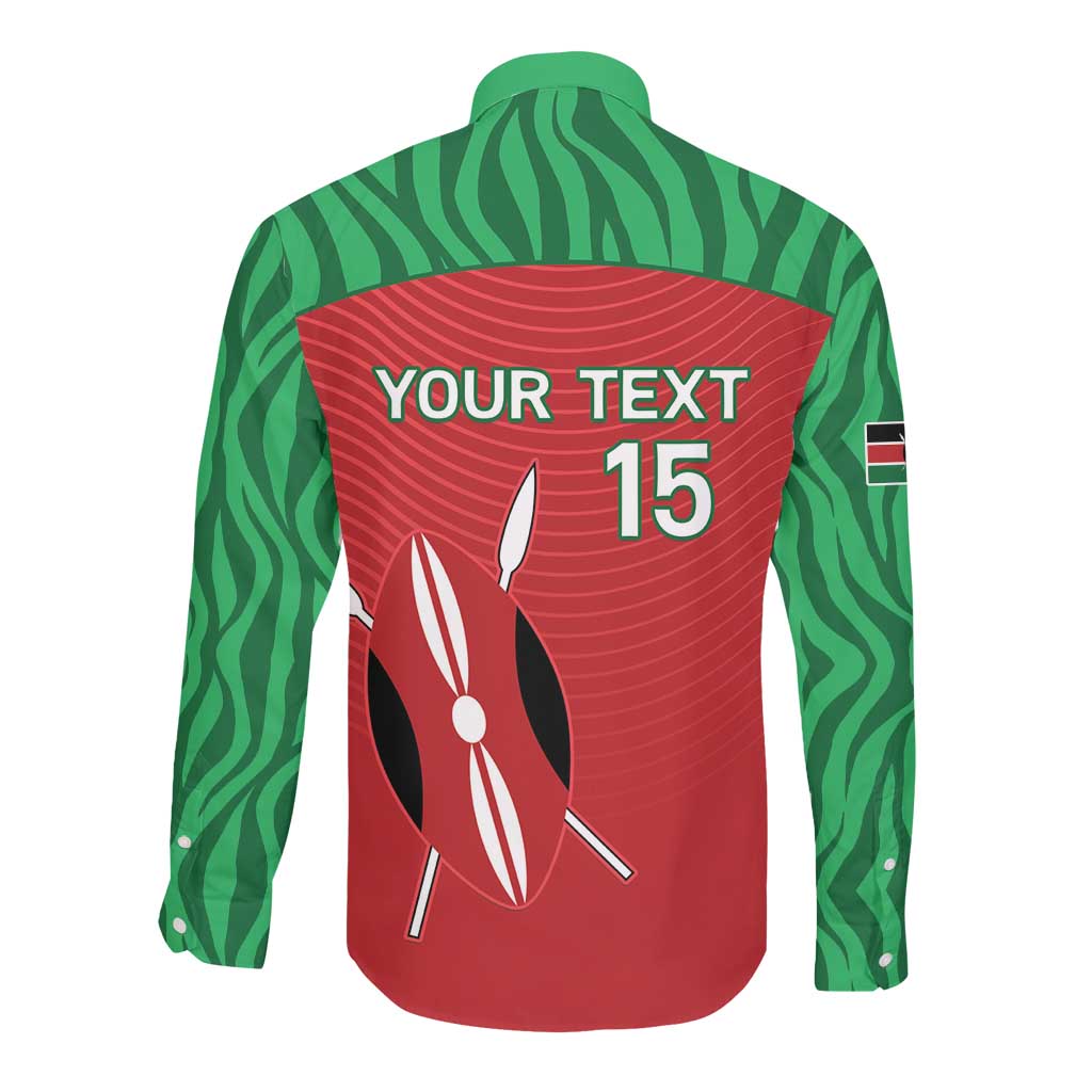 Custom Afro Athletics Kenya Long Sleeve Button Shirt Kenyan Runner - Maasai Shield