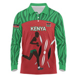 Custom Afro Athletics Kenya Long Sleeve Polo Shirt Kenyan Runner - Maasai Shield