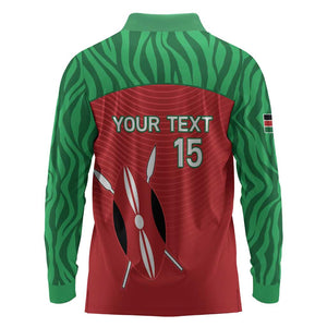 Custom Afro Athletics Kenya Long Sleeve Polo Shirt Kenyan Runner - Maasai Shield