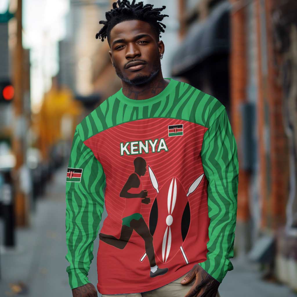 Custom Afro Athletics Kenya Long Sleeve Shirt Kenyan Runner - Maasai Shield