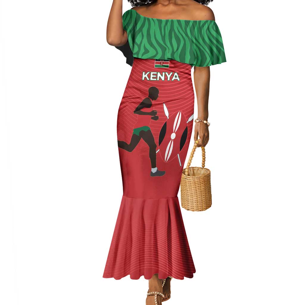 Custom Afro Athletics Kenya Mermaid Dress Kenyan Runner - Maasai Shield